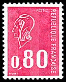 Marianne de Béquet - 80c rouge
Taille douce - 3 bandes phosphore