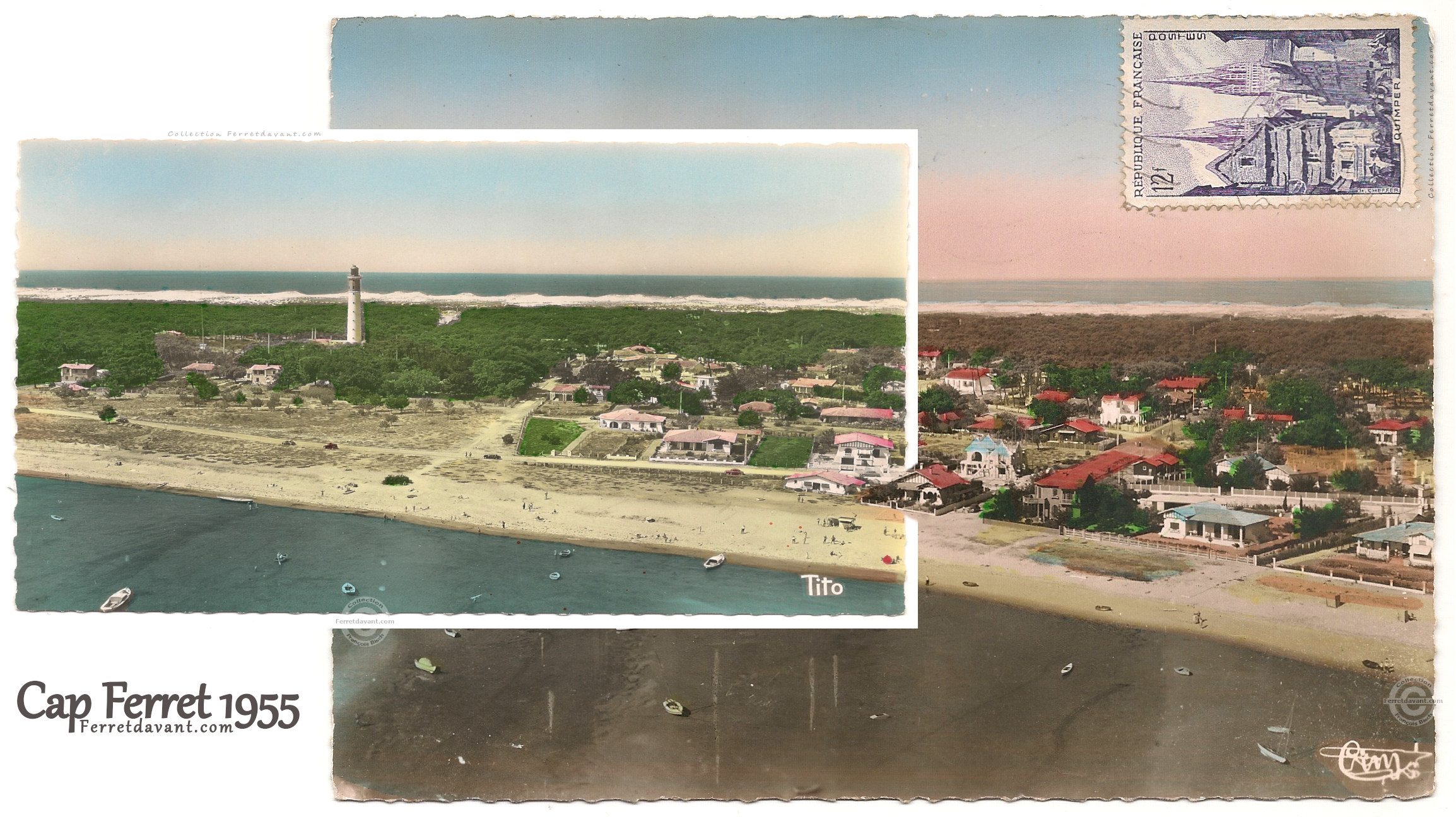 Montage de cartes postales des villas autour du phare du Cap-Ferret